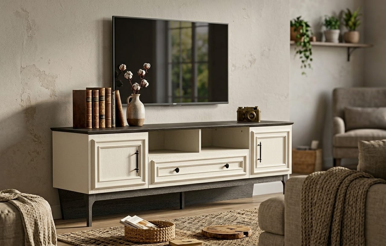Klasik ve modern detaylı TV ünitesi